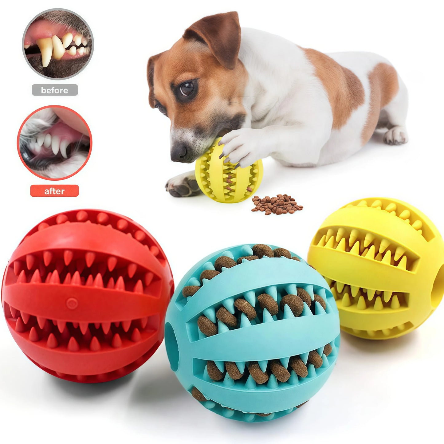 Interactive Rubber Dog Toy Ball – Chew, Treat Feeder & Tooth Cleaning
